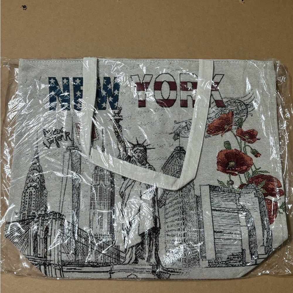 New York Themed Tote Bag - Cream / T&T fashion Inc / HIGH QUALITY